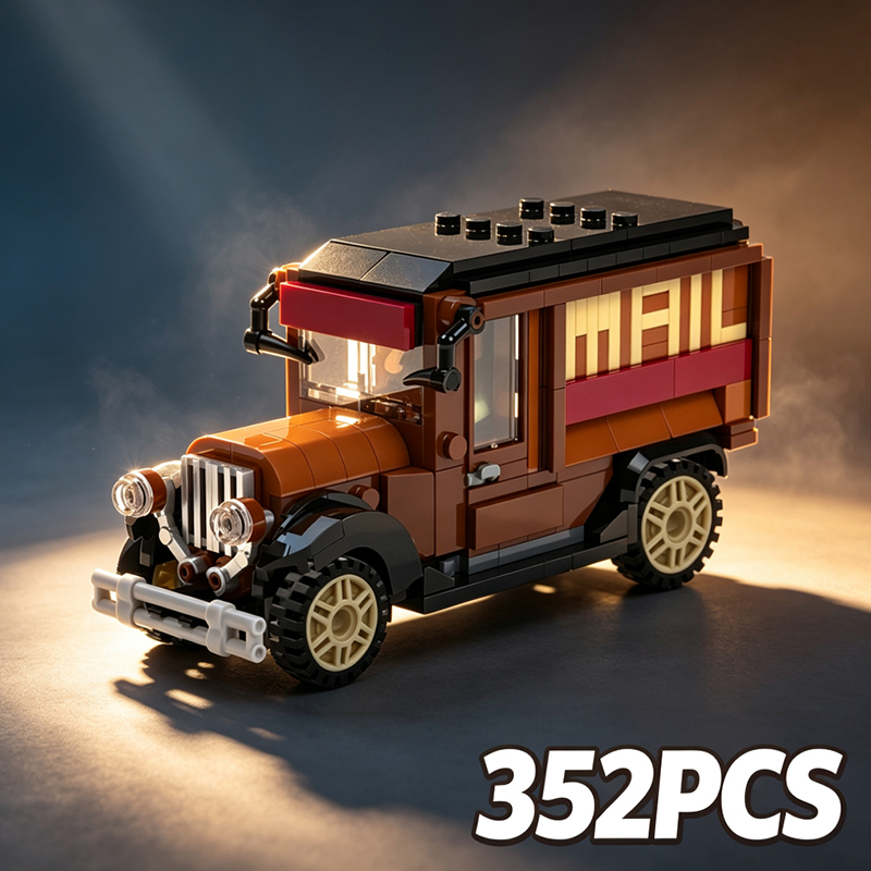 Vintage Toys Collector - 352ピース ヴィンテージ郵便車 MOC ビルディングブロック 郵便トラックモデル ブリック