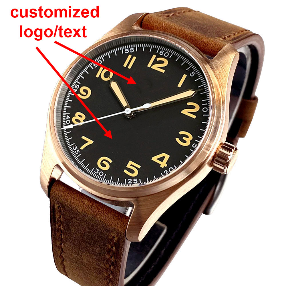 Vintage Watch Crystal - メンズ向けカスタムウォッチ 本物の銅8（Cusn8）製 20気圧防水 自動巻きパイロットウォッチ ヴィンテージ腕時計 NH35A