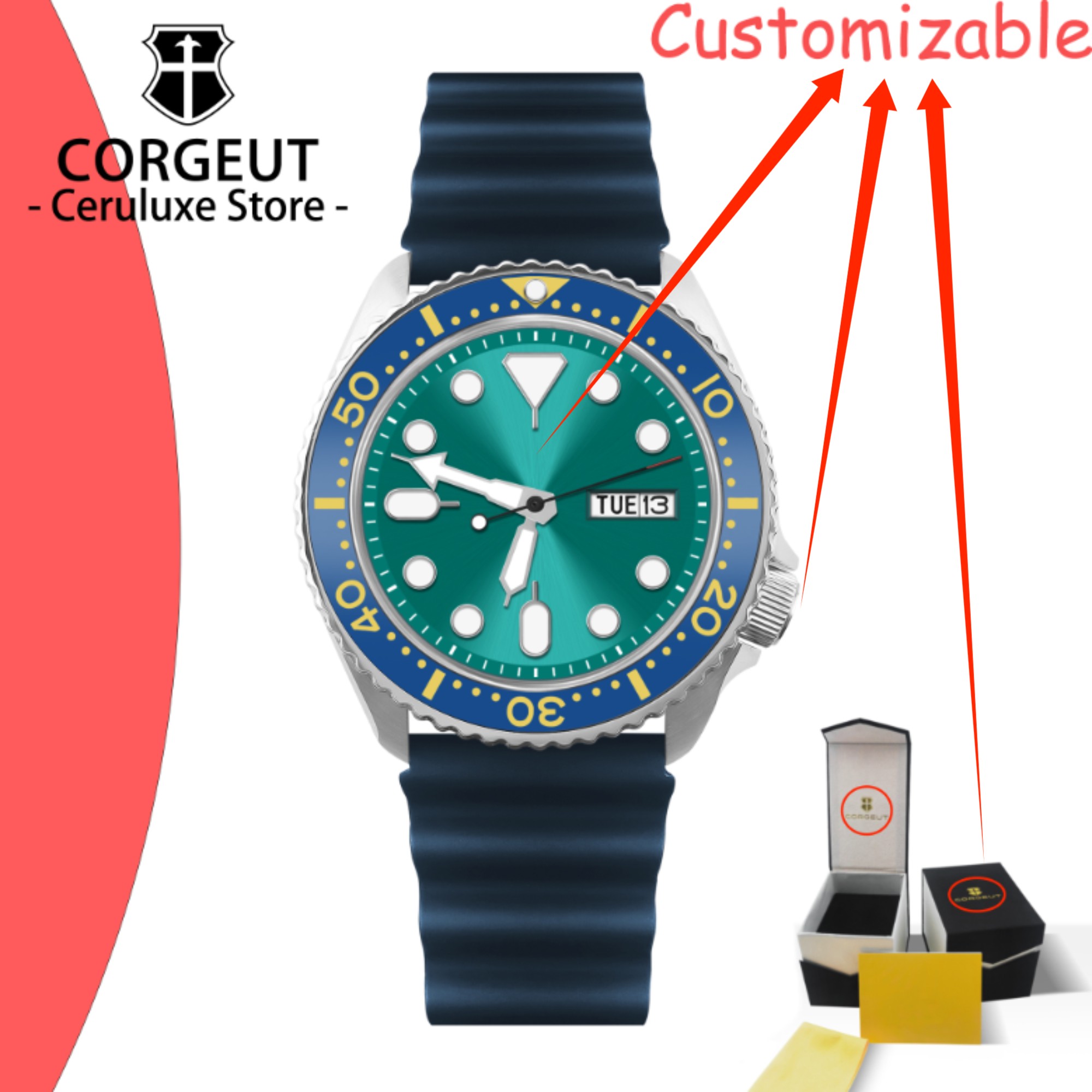 Vintage Watch Crystal - カスタムロゴ ヴィンテージダイバーズウォッチ 機械式メンズ腕時計 100M防水 夜光ダイビング NH36自動巻きムーブメント