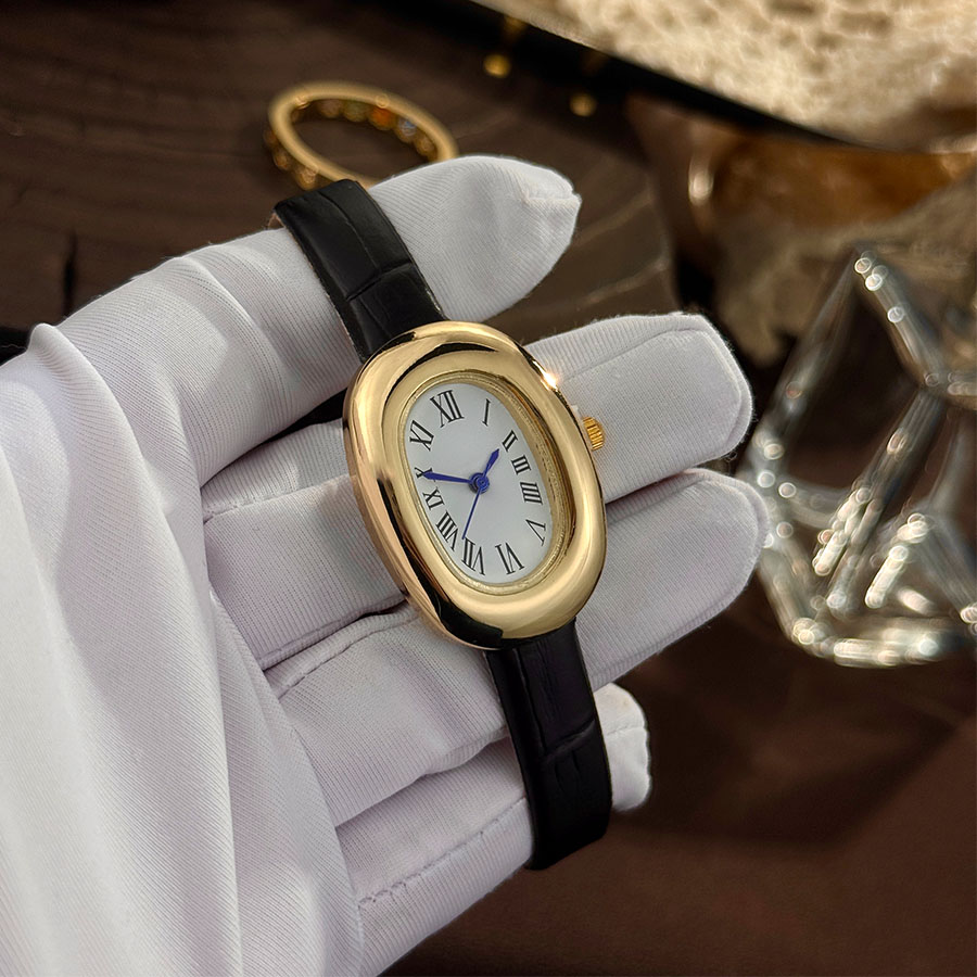 Vintage Watch Crystal - レディース 新品 オーバルバスタブ 卵型 ベルト クォーツ時計
