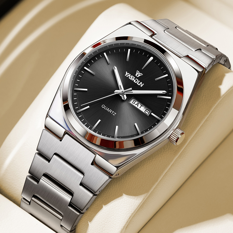 Vintage Watch Collecting - トップブランドの高級ステンレススチール製クォーツ腕時計、メンズ用、夜光機能、防水、日付・曜日表示付きメンズ腕時計、Relogio Masculino
