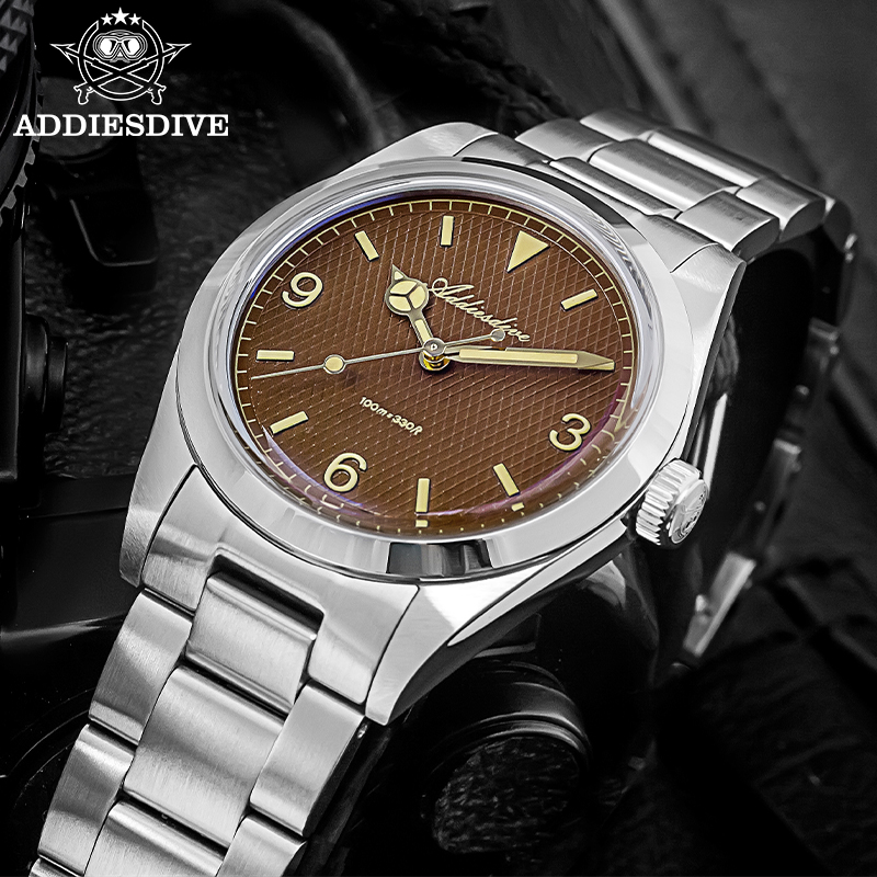 Vintage Watch Crystal - ADDIESDIVE 36 ミリメートルクォーツ時計男性用ドーム型バブルガラス 100 メートル防水時計発光 316L