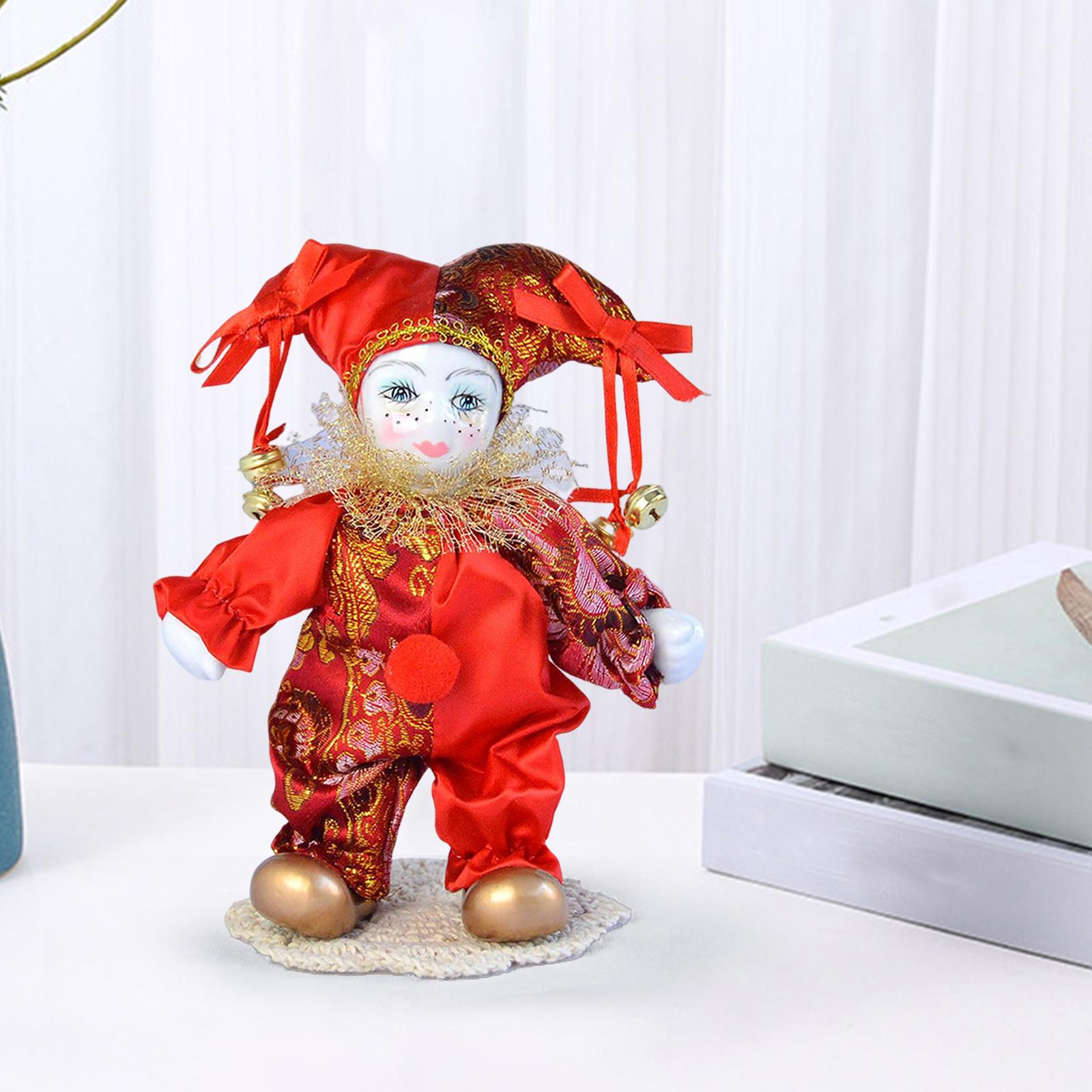 Vintage Collectible Porcelain Dolls - 7インチのピエロ人形、アンティークドール、ヴィンテージの手作り磁器ハーレクイン人形、お土産コレクション、誕生日プレゼントに
