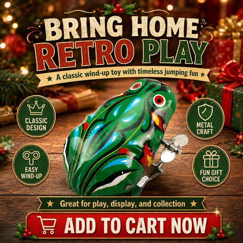 ヴィンテージの巻き上げ式金属製ジャンプフロッグ時計、懐かしい - Vintage Toys Collection のレビューと価格