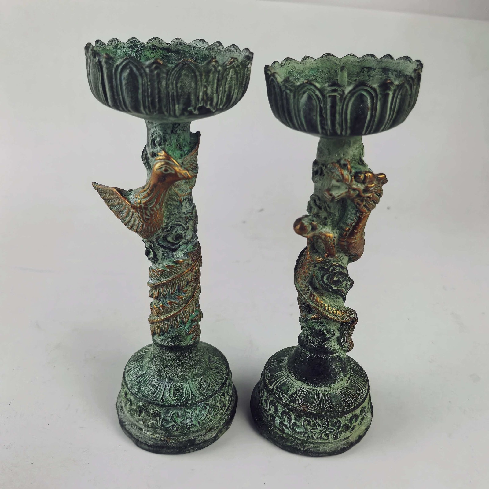 フォークコレクション　古銅製の彫刻が施された金メッキの龍と鳳 - Collectible Vintage Lamps のレビューと価格