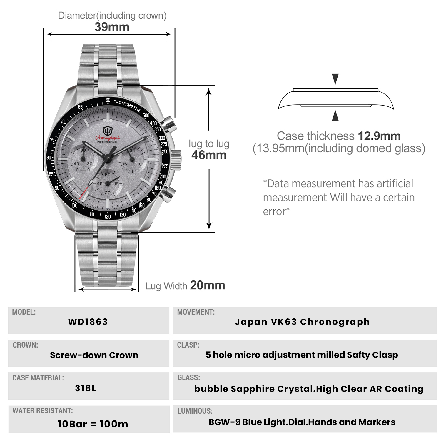 Watchdives WD1863 39mmメンズ腕時計 V - Vintage Watch Crystal のレビューと価格