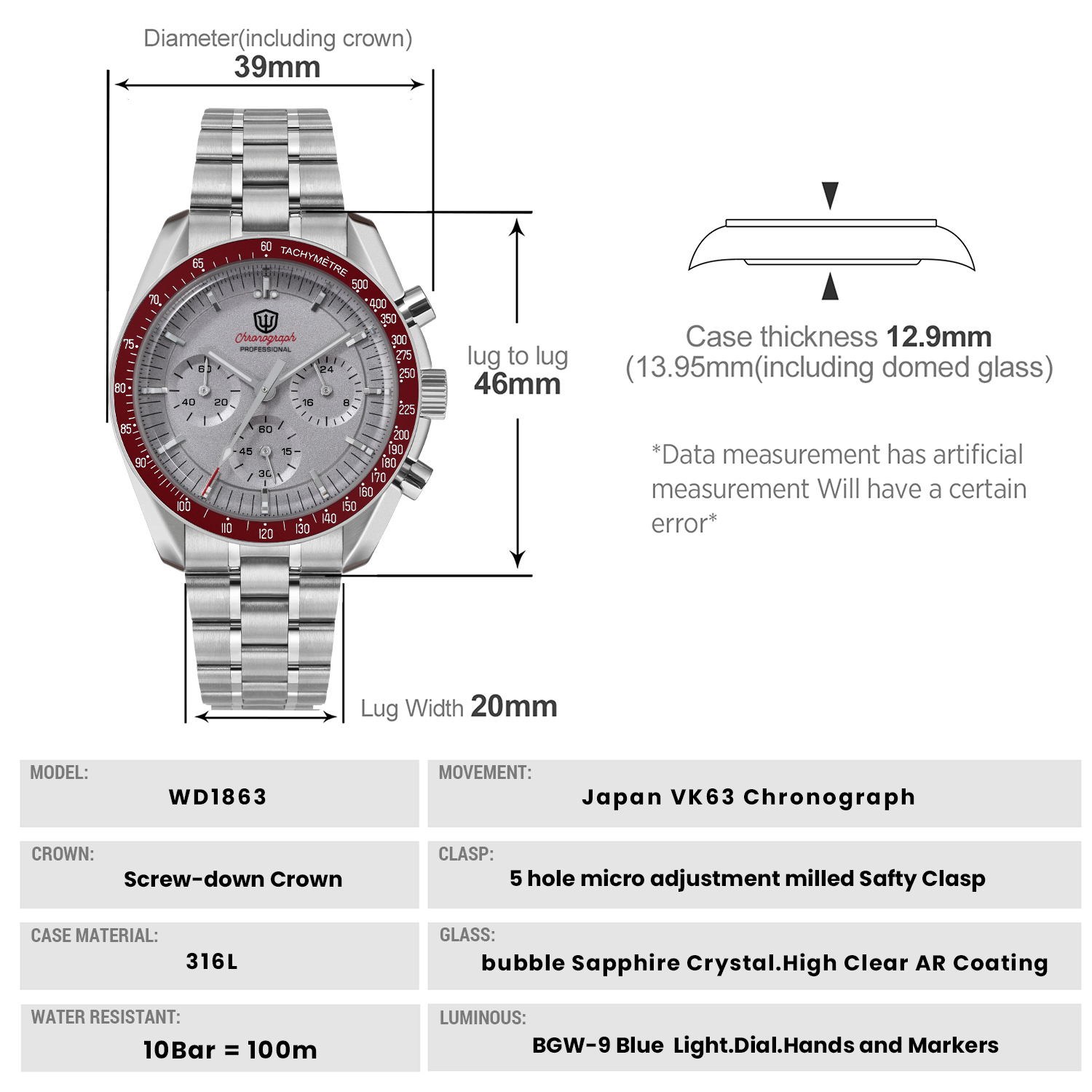 Watchdives WD1863 39mmメンズ腕時計 V - Vintage Watch Crystal のレビューと価格