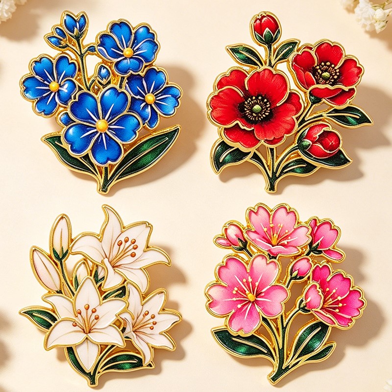 かわいいヴィンテージカラフルな花柄エナメルピンユリチェリーポ - Vintage Item のレビューと価格