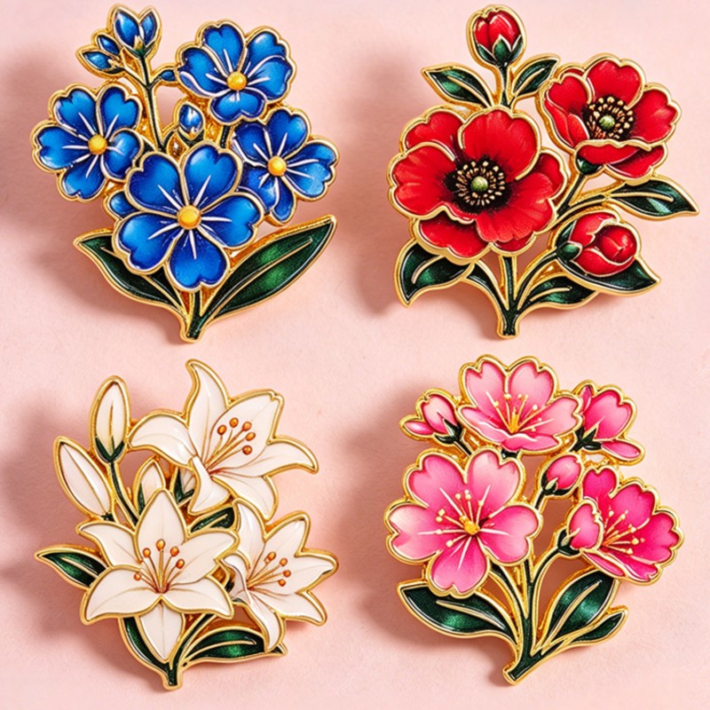 かわいいヴィンテージカラフルな花柄エナメルピンユリチェリーポ - Vintage Item のレビューと価格