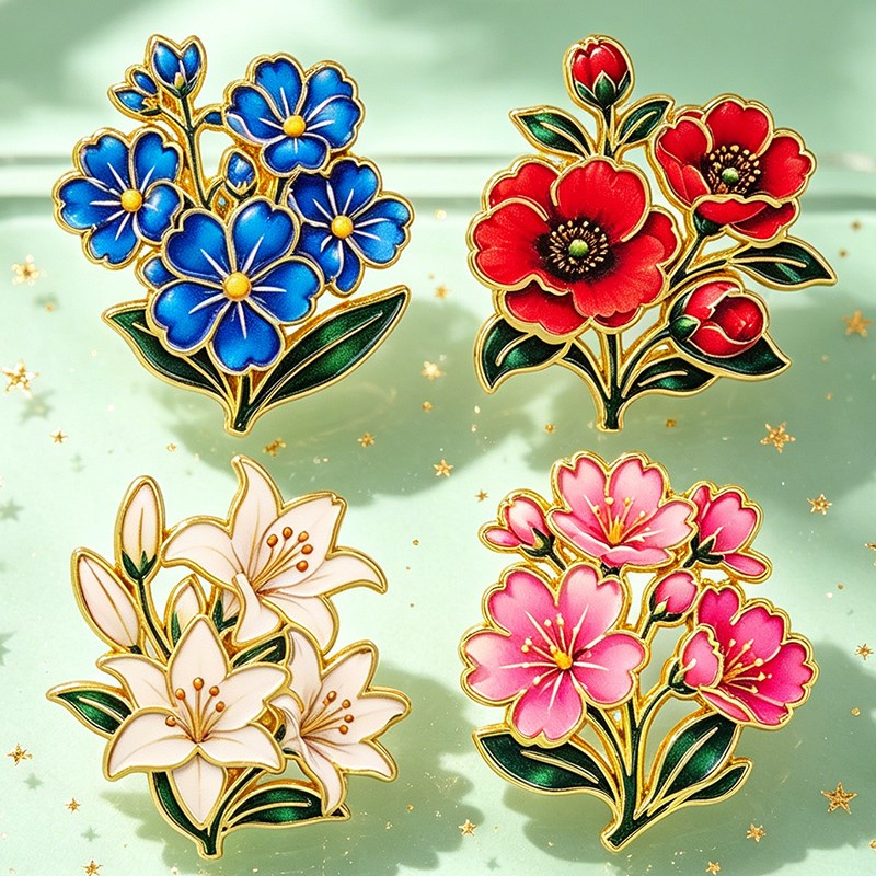 かわいいヴィンテージカラフルな花柄エナメルピンユリチェリーポ - Vintage Item のレビューと価格