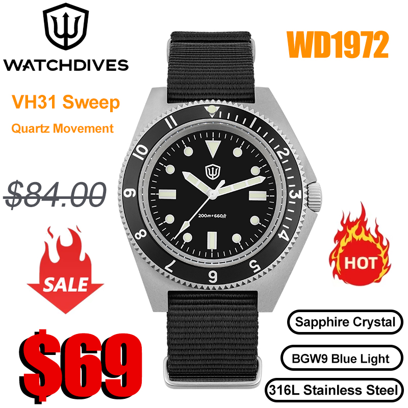 Watchdives WD1972 クォーツ時計 VH31  - Vintage Watch Collecting のレビューと価格